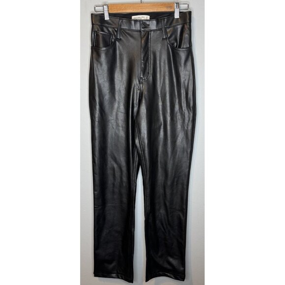 Abercrombie & Fitch 90s Straight Ultra High Rise Pleather Pants 27/4 Black Women - Picture 3 of 6